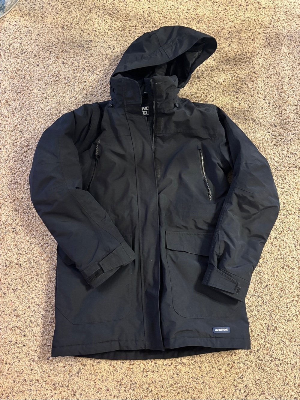 Lands' End Black Down Hooded Winter Coat
